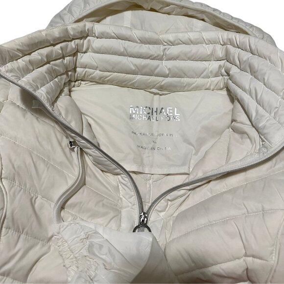 Michael Kors White Packable Down Puffer Winter Jacket With Carrying Bag Size XL - Picture 11 of 15